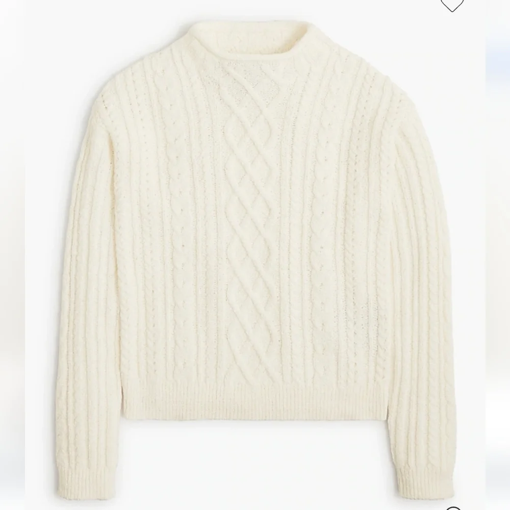 J Crew Factory CF738 Mockneck cable-knit sweater Size S NWT Ivory